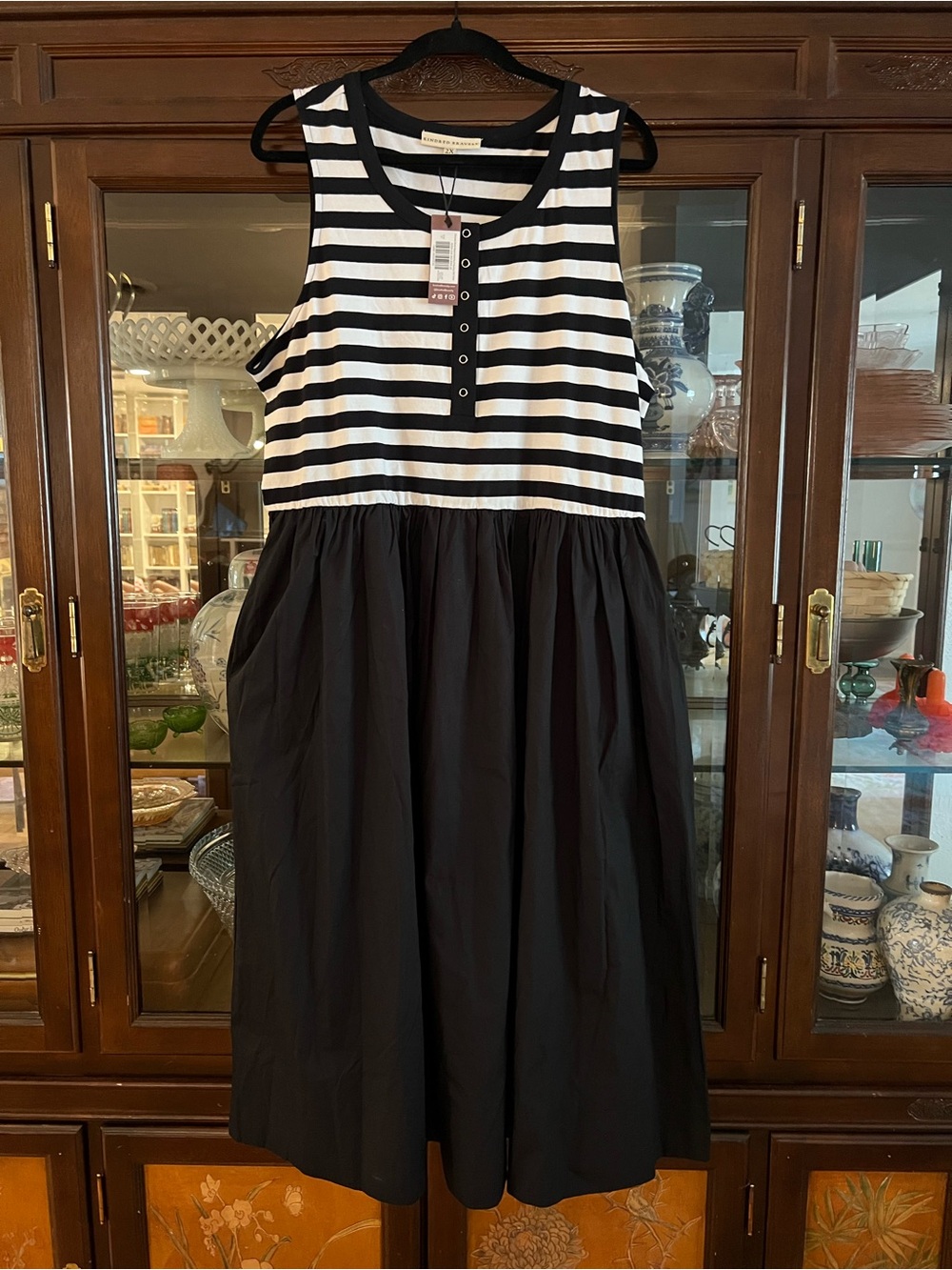Kindred Bravely Black & White Striped Tank Dress NWT